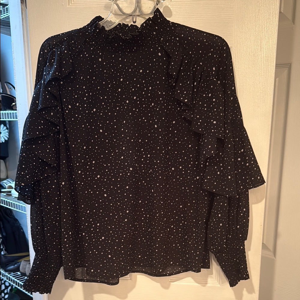 Maje Black Ruffled Long Sleeve Blouse